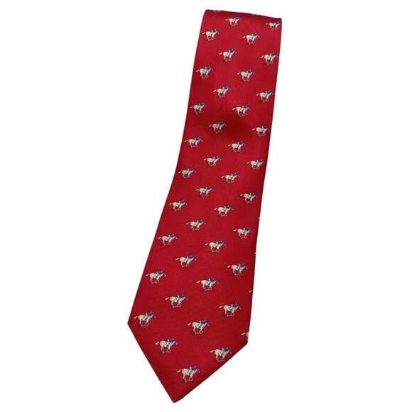 NEW RODERICK CHARLES Men's 100% Silk Necktie LUXURY Tie Red Equestrian W:3.7